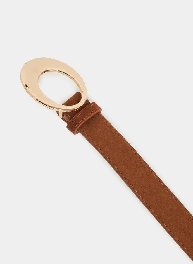 Styli  Brown Faux Suede Belt with Oval Buckle for Women | Best Price UAE